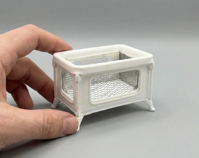 1:12 Scale Dollhouse Baby Playpen – 3D Printed Nursery Furniture with Net Panels