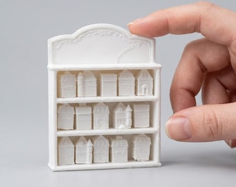 1:12 Scale Mini Spice House Shelf Set – 3D Printed, 15 Houses + Bonus Pieces, Unpainted