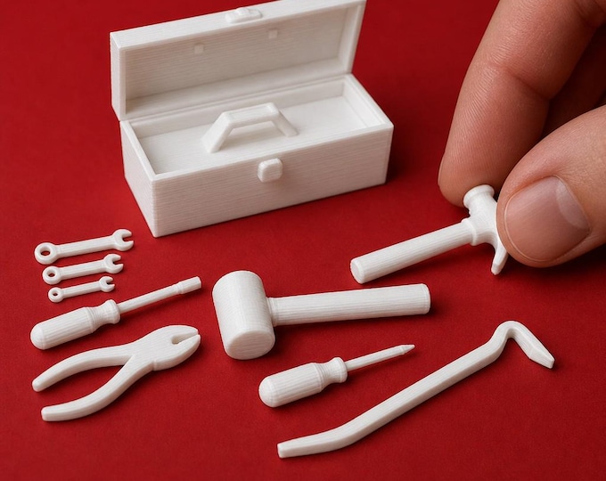 1:12 Scale Dollhouse Tool Box & Tools – 3D Printed Miniature Set (Unpainted)