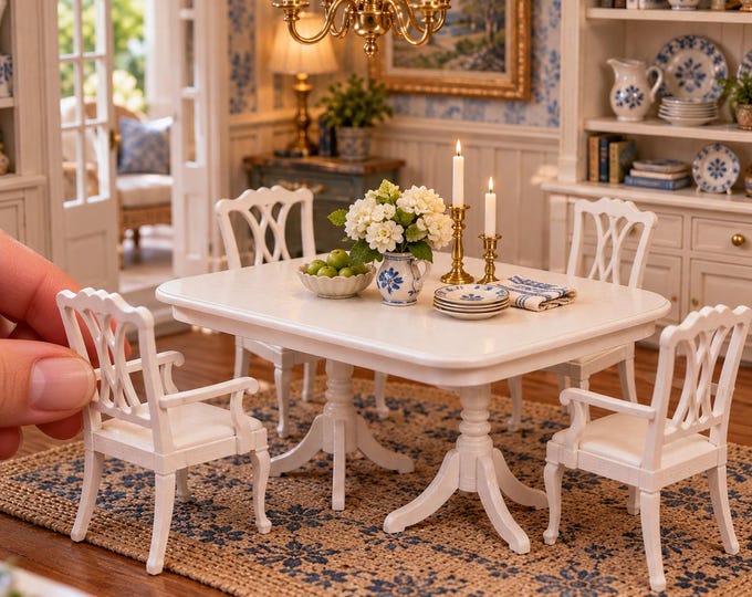 Victorian Dollhouse Dining Table & Chair – 1:12 Scale Unpainted 3D Print