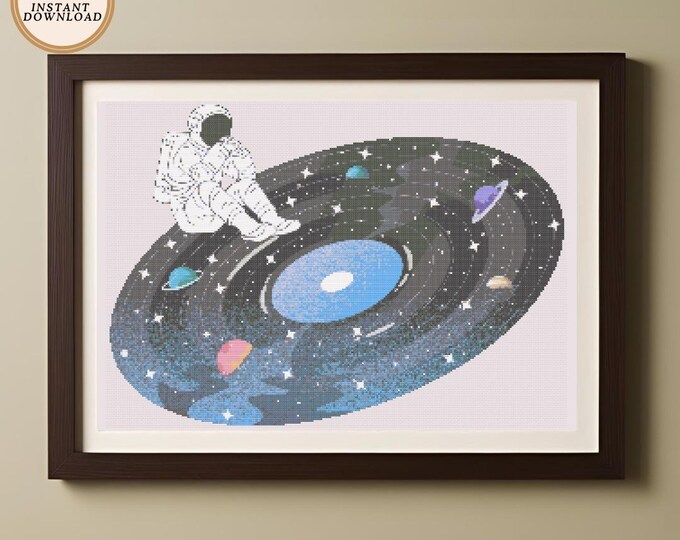 Astronaut Vinyl Solar System – Cross Stitch Pattern (Digital Download)
