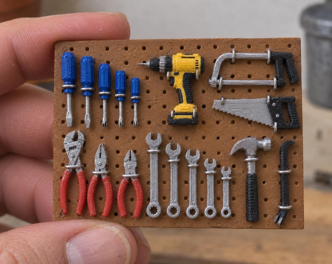 1:12 Scale Dollhouse Workshop Pegboard — Hand-Painted or Unpainted Miniature Tool Set