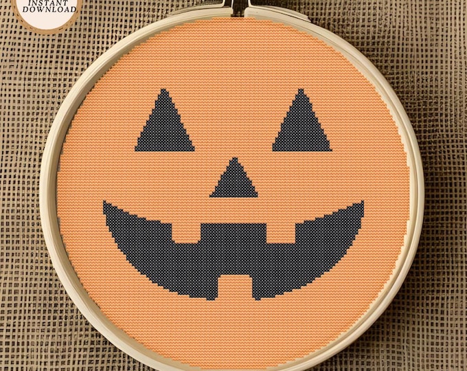 Classic Smiling Jack-O’-Lantern Face Cross Stitch Pattern | Digital PDF Download | Halloween Decor DIY