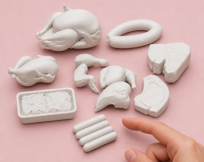 1:12 Scale Miniature Meat Collection, Unpainted Dollhouse Food, Realistic PLA Prints