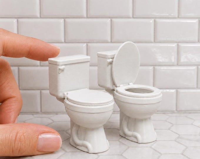 1:12 Scale Dollhouse Toilet | 3D Printed Miniature Bathroom Furniture (Open/Closed Seat)