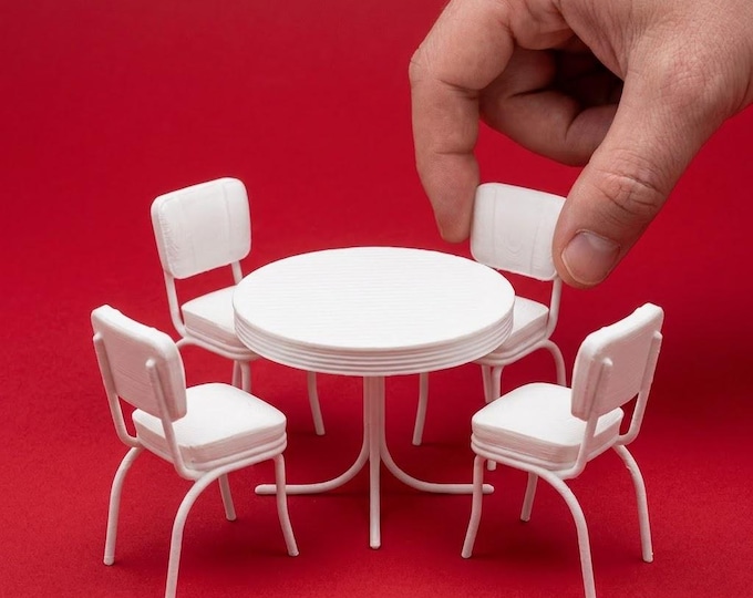 1:12 Scale Retro Diner Table & Chairs Set – Unpainted Miniature Furniture