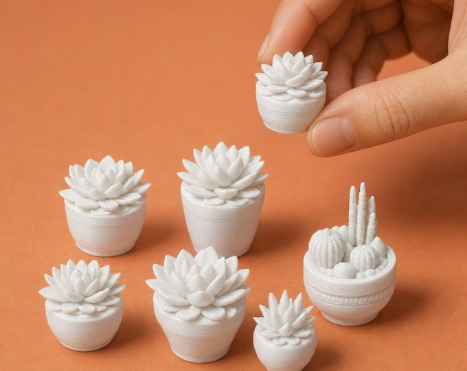 1:12 Scale Dollhouse Succulent Plants – Miniature Potted Collection (Set of 7) – Unpainted Decor