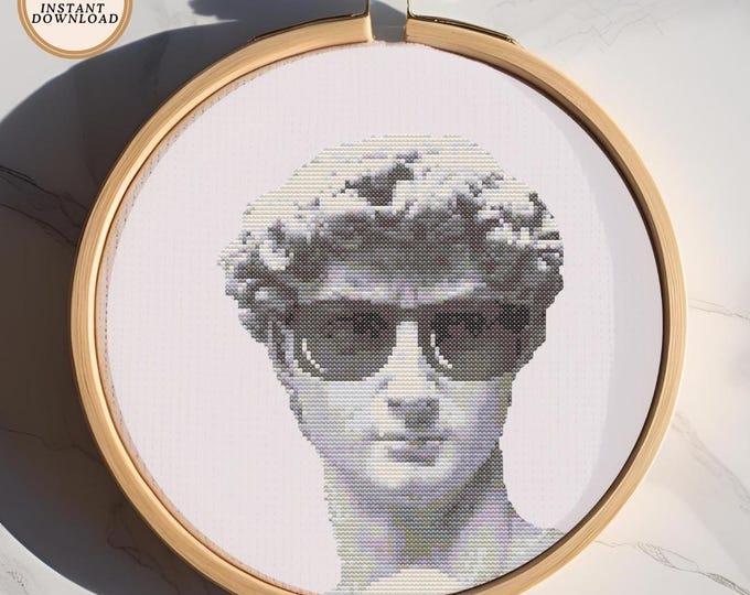 Too Cool for the Renaissance" – Michelangelo's David in Sunglasses Cross Stitch Pattern – PDF INSTANT DOWNLOAD