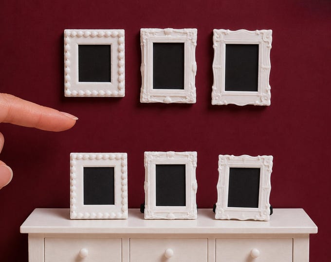 1:12 Scale Dollhouse Picture Frames – Hanging or Tabletop Display, Set of 6 Styles