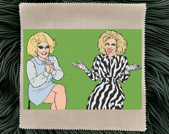Trixie & Katya on Green Screen – UNHhhh Cross Stitch Pattern | Drag Queen Pop Culture Embroidery | DIGITAL DOWNLOAD