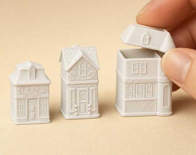 Set of 3 Village Style Canisters – 1:12 Scale Dollhouse Storage Jars (Unpainted Physical Print)