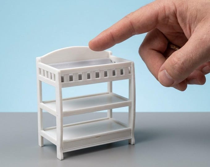 1:12 Scale Dollhouse Baby Changing Table with Shelves & Mattress | Miniature Nursery Furniture | Unpainted Dollhouse Baby Room Accessory