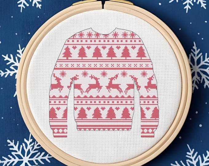 Ugly Christmas Sweater Cross Stitch Pattern | Funny Holiday Stitch | Instant Digital Download