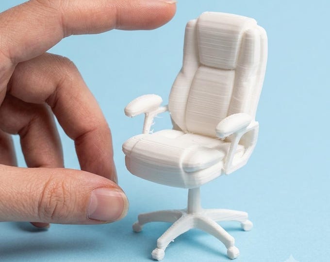 1:12 Scale Modern Office Chair, Miniature Desk Chair, 3D Printed Dollhouse Furniture, Unpainted