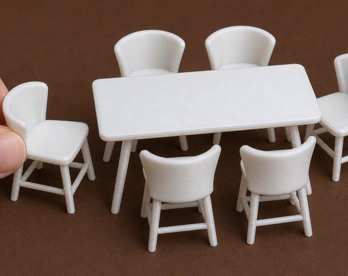 Modern Bistro Dollhouse Dining Set – 1:12 Scale Miniature Table & Chairs – Unpainted Dollhouse Furniture