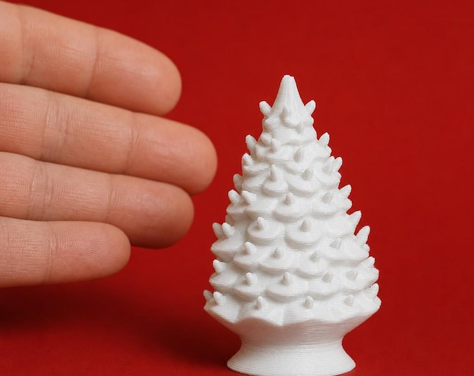 1:12 Scale Retro Ceramic Christmas Tree – Unpainted Miniature Holiday Décor