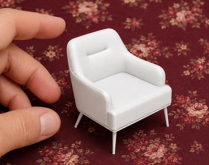 Modern Accent Chair – 1:12 Scale Dollhouse Miniature – Mid-Century Lounge Chair – Unpainted 3D Printed Furniture