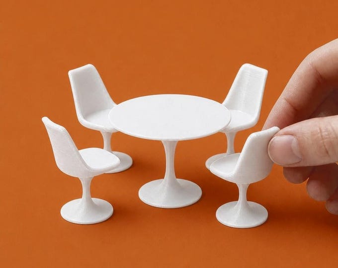 1:12 Scale Tulip Dining Set – Miniature Table & 4 Chairs for Dollhouses