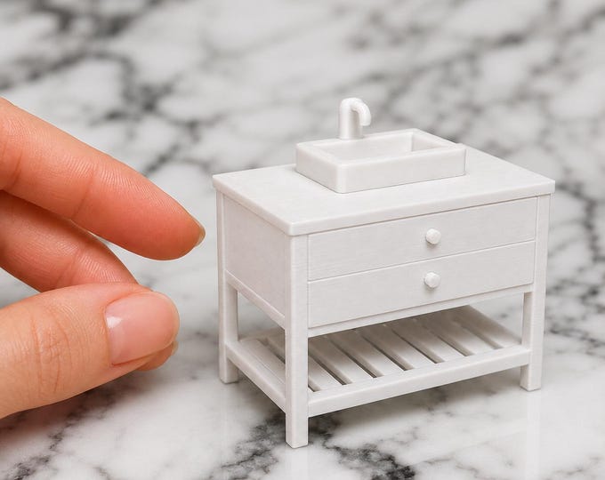 Miniature Modern Bathroom Vanity | 1:12 Scale Dollhouse Sink Cabinet | 3D Printed Bathroom Furniture