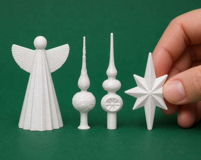 1:12 Scale Miniature Christmas Tree Toppers – Angel, Retro, Star – Unpainted Dollhouse Decorations