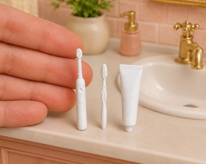 Miniature Bathroom Essentials | 1:12 Scale Dollhouse Toothbrushes & Toothpaste | 3D Printed Bathroom Accessories