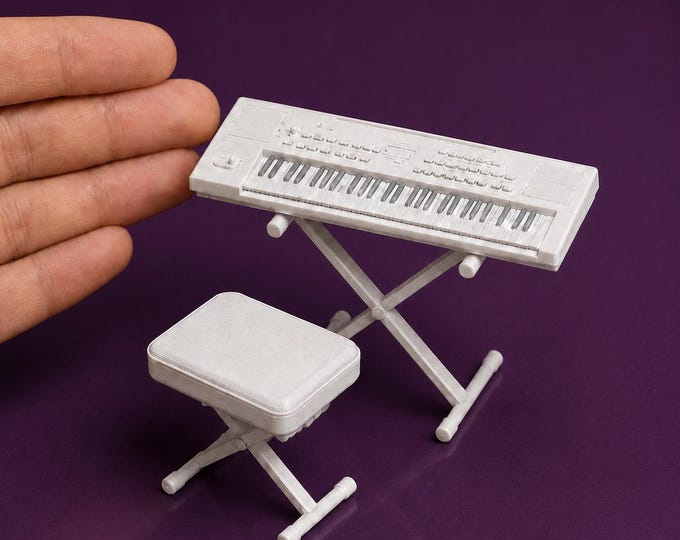 1:12 Scale Miniature Keyboard, Stand & Bench | Dollhouse Music Room Furniture