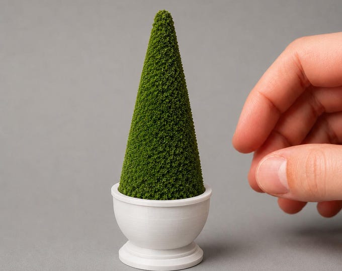 1:12 Scale Flocked Cone Topiary – Physical Dollhouse Miniature Plant