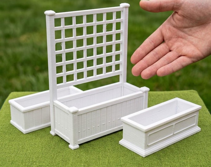 1:12 Scale Dollhouse Planter Set – Miniature Garden Trellis Decor (Physical Print)