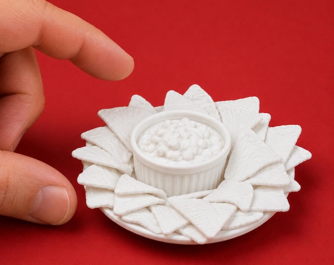 1:12 Scale Dollhouse Chips & Dip Platter – Miniature 3D Printed Party Snack – Unpainted