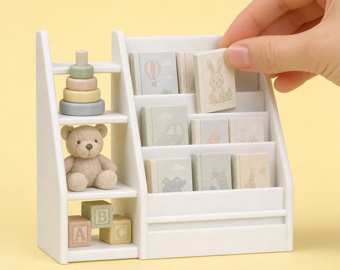 1:12 Scale Montessori Bookshelf | Dollhouse Nursery Furniture, Unpainted Print