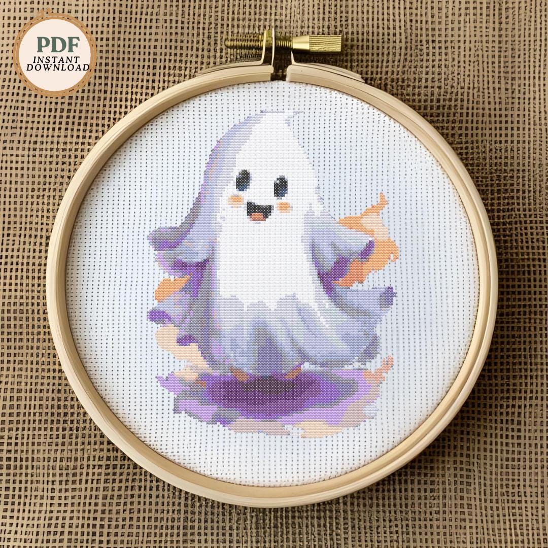 Ghost Stitching Pattern Adorable Dancing Ghost Cross Stitch Pattern | Halloween Stitch ...