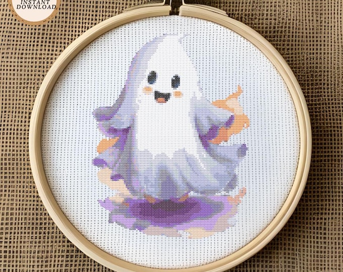 Adorable Dancing Ghost Cross Stitch Pattern | Halloween Stitch | Digital PDF Download