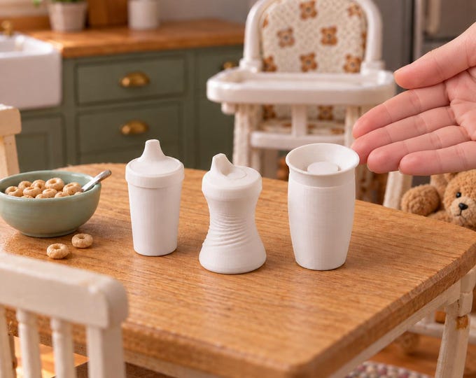 1:12 Scale Toddler Sippy Cups | Dollhouse Baby & Nursery Miniature | 3D Printed Cup | Choose A, B, C or Bundle
