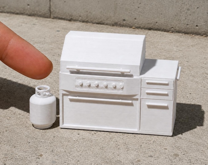 1:12 Scale Miniature BBQ Grill with Propane Tank – Physical 3D Printed Dollhouse Miniature