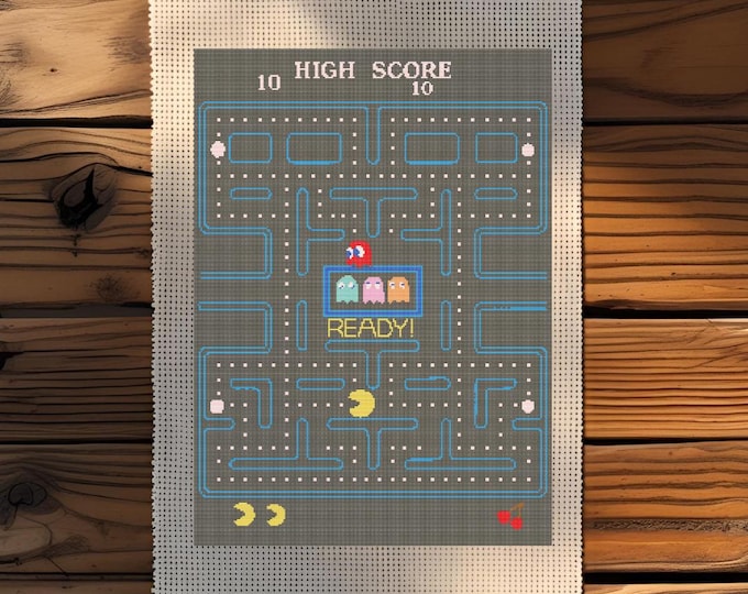 Classic Pac-Man Start Screen Cross Stitch Pattern | Retro Arcade Nostalgia | DIGITAL DOWNLOAD