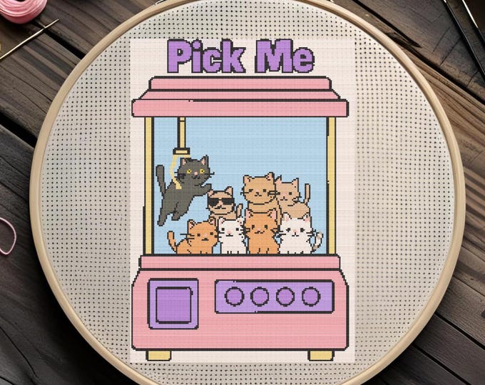 Pick Me Kitty Claw Machine – Cross Stitch Pattern | DIGITAL DOWNLOAD