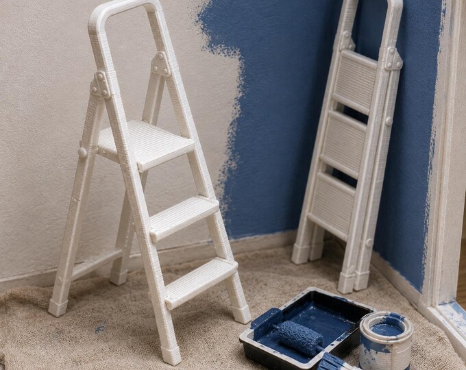 1:12 Scale Miniature Ladder | 3D Printed Dollhouse Renovation Detail (Open or Closed)