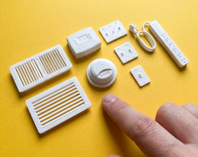 1:12 Scale Miniature Essentials Bundle | Vents, Thermostat, Smoke Detectors, Switches, Outlets