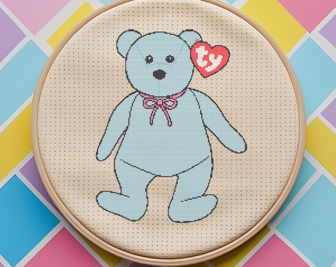 Blue Beanie Baby Cross Stitch Pattern – Digital Download Only
