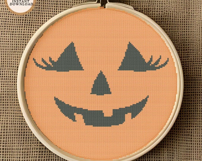 Flirty Smiling Jack-O'-Lantern Face Cross Stitch Pattern | Sassy Pumpkin Halloween PDF | Digital Download Only