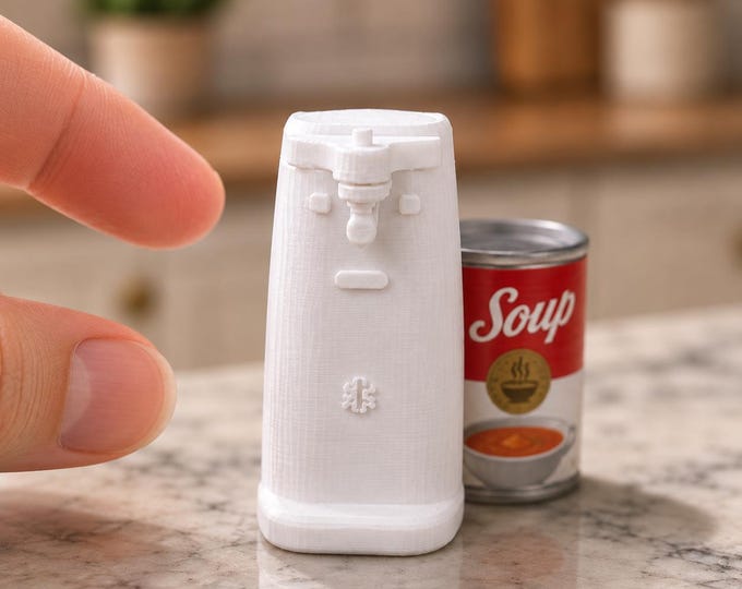 1:12 Scale Miniature Electric Can Opener | Dollhouse Kitchen Appliance | 3D Printed Unpainted Miniature