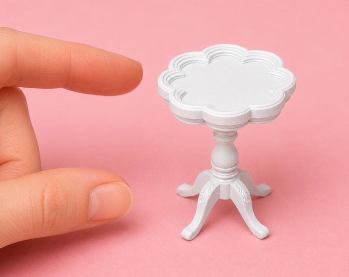 1:12 Scale Dollhouse Accent Table – Floral Pedestal Miniature (Unpainted)