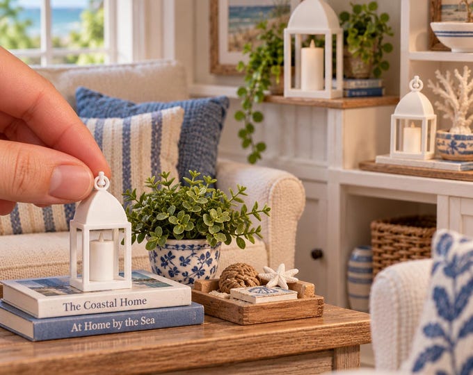 1:12 Scale Coastal Lantern Set | Miniature Beach House Decor, Dollhouse Porch Lanterns (Unpainted)