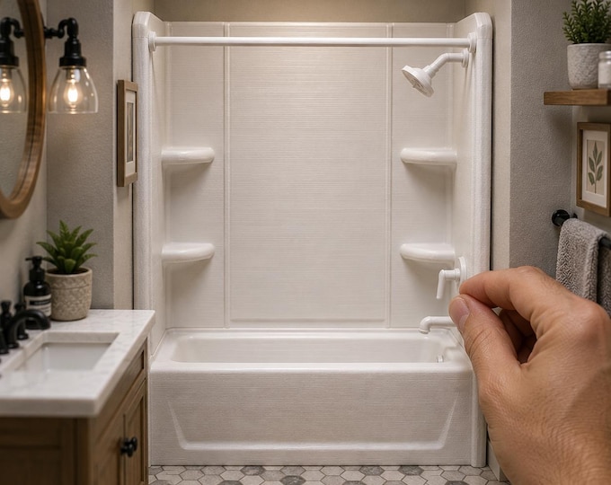 1:12 Scale Modern Tub & Shower Surround — Physical 3D Printed Dollhouse Bathroom Set
