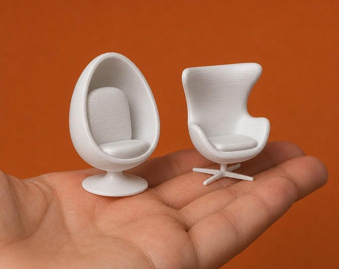 1:12 Scale Egg Chairs – Modern Pod, Wingback Dollhouse Seating (Unpainted 3D Print)