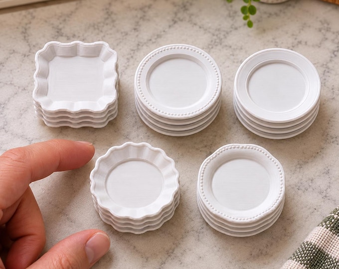 1:12 Scale Miniature Plate Stacks – Set of 4 Plates – Dollhouse Kitchen Dishware
