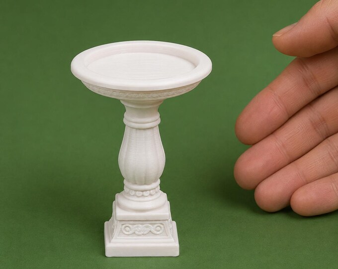 1:12 Scale Ornate Pedestal Bird Bath – Unpainted 3D Print Dollhouse Yard Decor