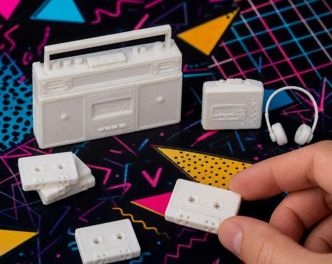 1:12 Scale Dollhouse Boombox or Walkman | Retro Cassette Tape Miniature Accessories (Unpainted)