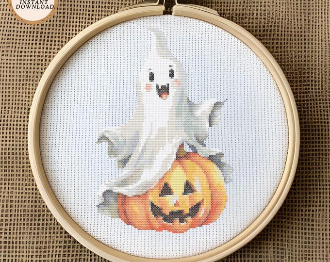 Adorable Vampire Ghost Cross Stitch Pattern | Fang-tastic Halloween Decor | Digital PDF Pattern