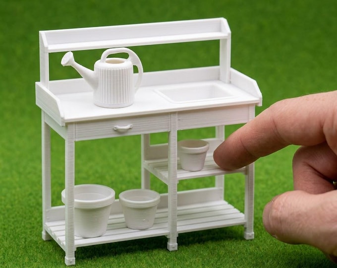 1:12 Scale Dollhouse Potting Table Set – Miniature Garden Workstation (Unpainted)